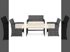 Waterproof Weather Resistant Aluminium Frame Modern Brown PE Rattan Woven Sofa Chair Set Meja Kopi