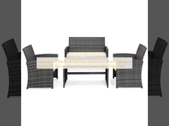 Waterproof Weather Resistant Aluminium Frame Modern Brown PE Rattan Woven Sofa Chair Set Meja Kopi
