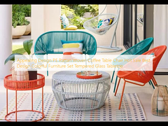Desain yang menarik PE Rattan Woven Coffee Table Chair Hot Sale Best Design Meubel Berwarna-warni Set Meja Kaca Tempered
