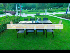 Hitam 11 Piece Plastik Kayu Meja Meja Meja Modern Outdoor 8-10 Seater Patio Extendable Meja Makan Kursi