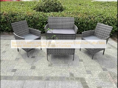 Best 4 PCS Rattan Patio Furniture Set Cushioned Sofa Chair Coffee Table Populer Wicker Look Hotel Furniture Luar Ruangan