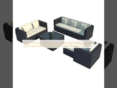 Meubel Taman Patio Modern Mewah Sofa Luar Ruangan Rattan Hitam Meja Kopi Set Kursi Rattan Baja Meubel Luar Ruangan