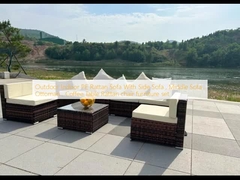 Outdoor Indoor PE Rattan Sofa Dengan Sofa Sisi, Sofa Tengah, Ottoman, Meja Kopi Rattan kursi furnitur set