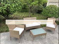 Sofa Rattan tahan UV Desain tahan air Sofa Indoor Outdoor Meja Kursi Meja Makan Meja Ottoman Furniture Set