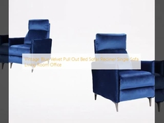 Vintage Blue Velvet Pull Out Bed Sofas Recliner Single Sofa Ruang tamu Kantor